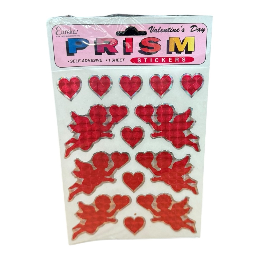 Vintage Eureka Prism Valentines Day Stickers Cupid Hearts 1 Sheet Sealed